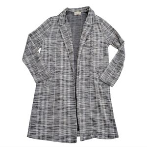 Melloday Black And White Duster Cardigan Jacket Size Medium Notch Lapel Pockets